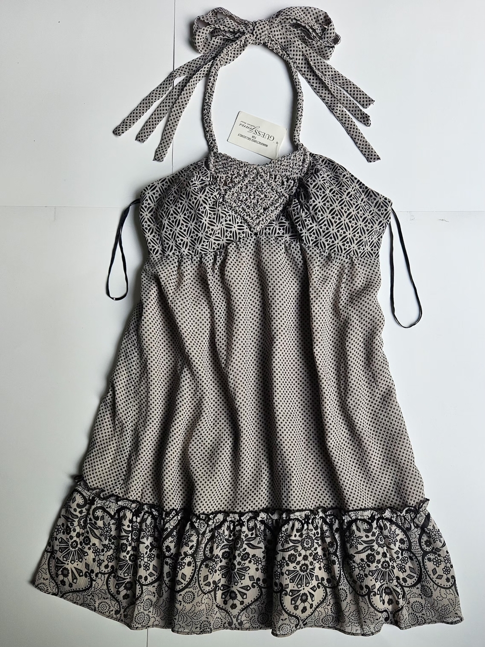 Guess Beige and Black Patterned Halter Dress